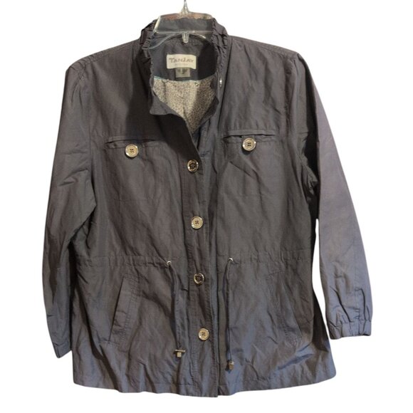 TanJay Jacket Gray Lightweight Button Down Drawstring Waistline with Pockets - Picture 1 of 7
